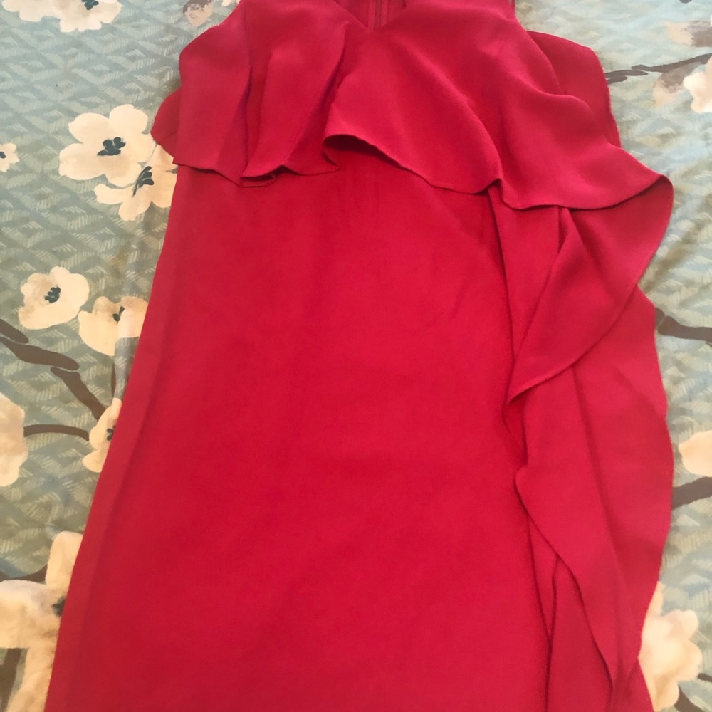 Trina Turk Fuchsia Asymmetric Ruffle Shift Dress - Picture 2 of 4